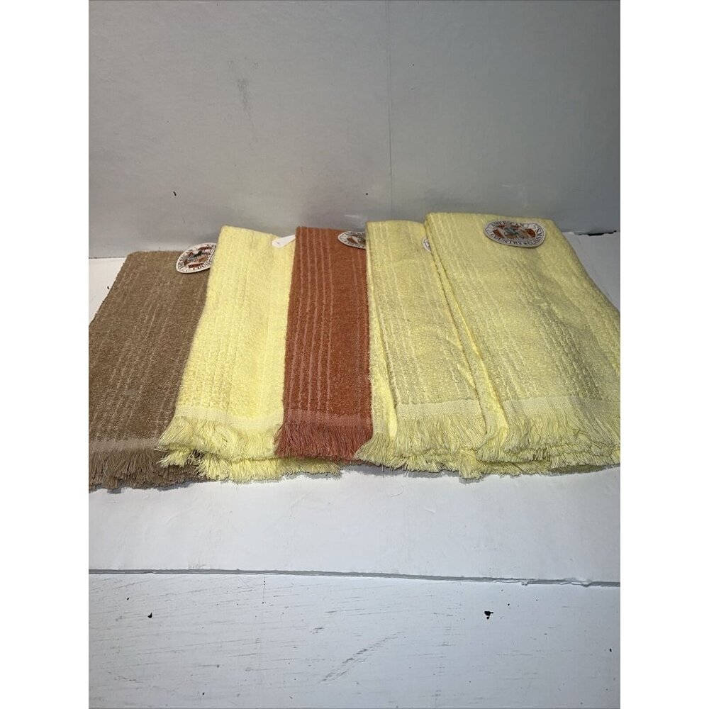 Lot Of 5 Vintage Hand Dish Towel Country Classics By Franco Multicolored Fringed